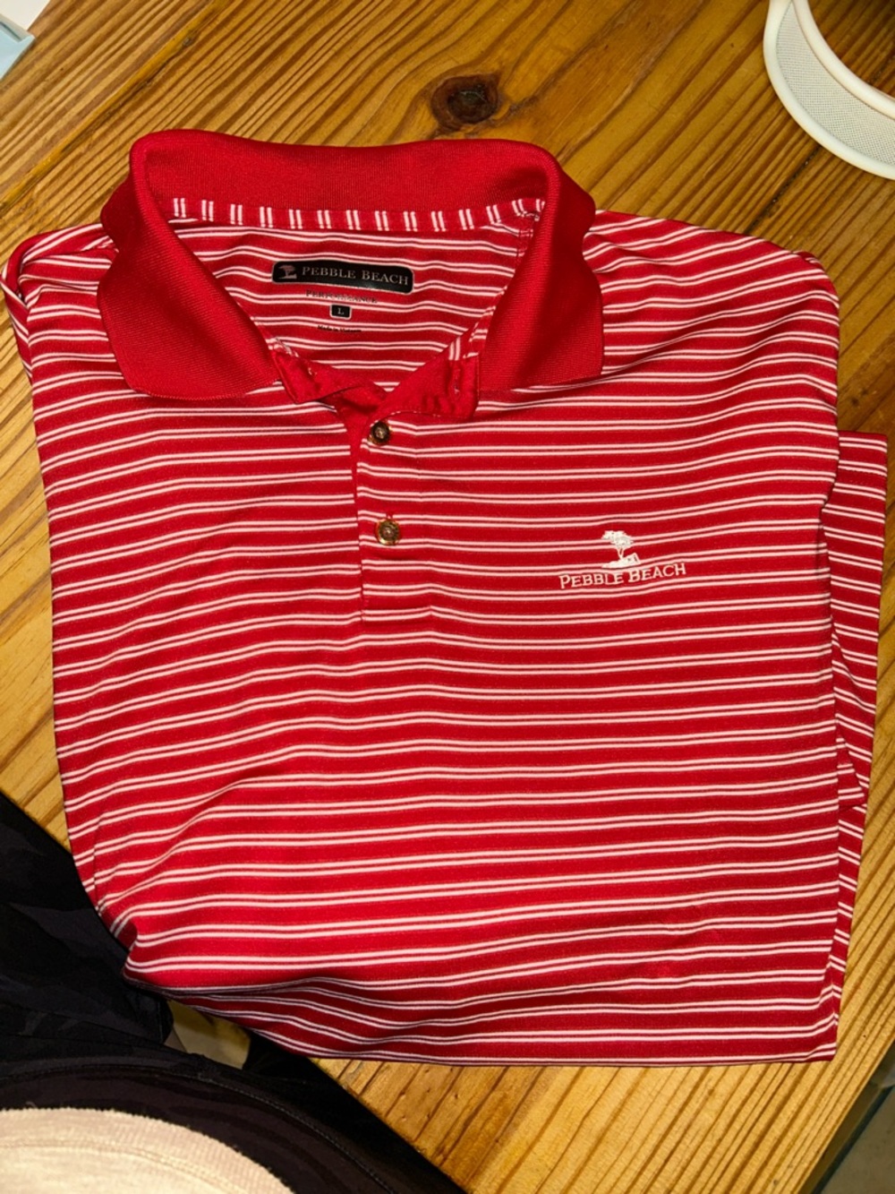 Pebble Beach Red and White Striped Polo Shirt